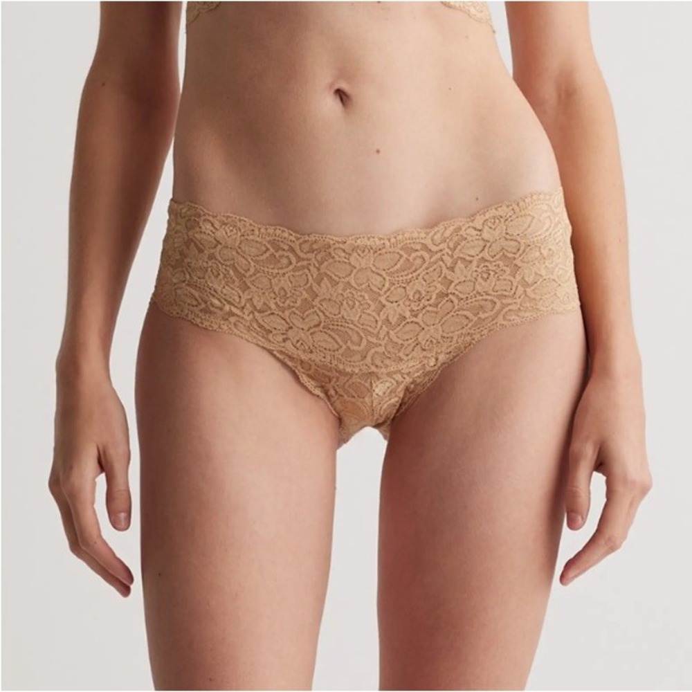 Quince Stretch Lace Cheeky Brief 3-Pack Tan Lace Hipster‎ Panty Nude Size Small